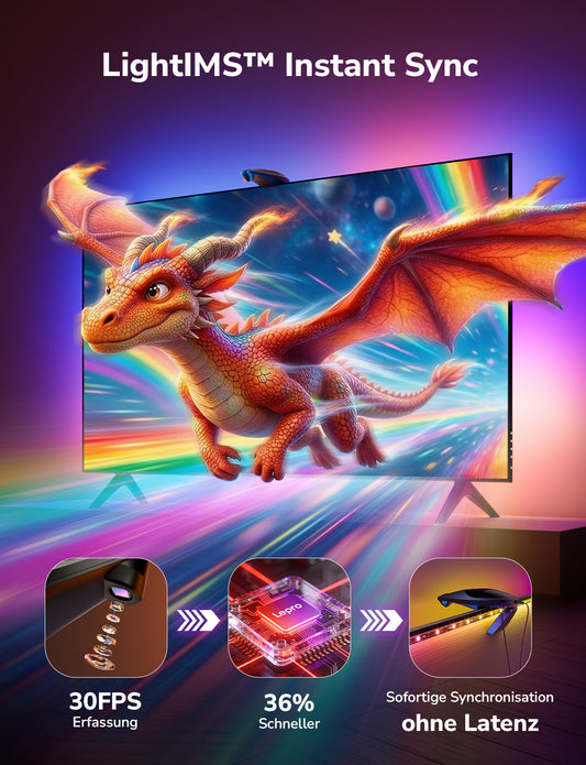 Lepro STV1 AI Smart TV Hintergrundbeleuchtung mit Kamera,LED Streifen für TVs, Geringe Latenz/Musiksynchronisation/Sprach und App-Steuerung RGBIC led Strip mit Ultraweitwinkelobjektiv