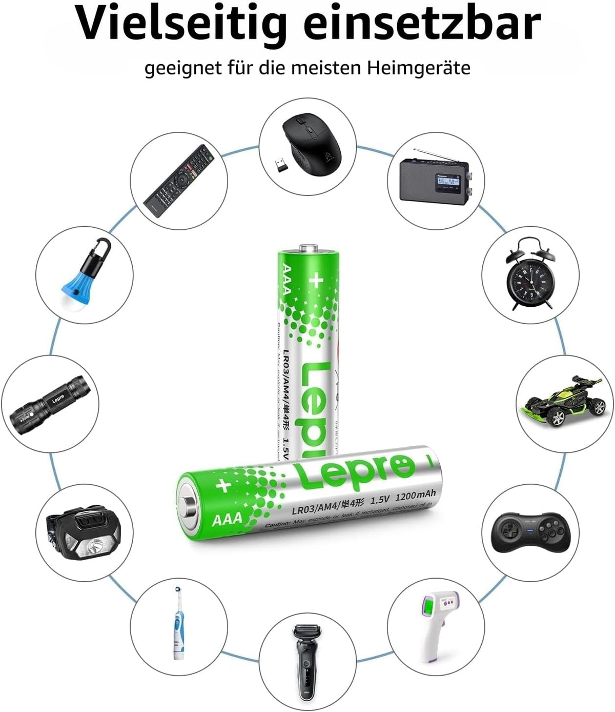 Lepro AAA Batterien, 100 Stück, Alkaline Batterie AAA mit 1.5V - Langlebig, Leistungsstark & Auslaufsicher, Ideal für Fernbedienungen, Spielzeug, Uhren, Taschenlampe UVM