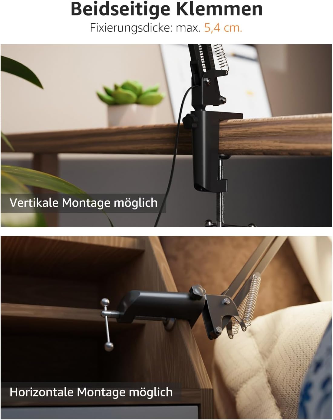 Lepro Schreibtischlampe Retro, Klemmbare Tischlampe E27, LED Büro Leselampe Nachttischlampe Verstellbare, Gelenk-Arm, schwenkbar, Tageslichtlampe Schreibtisch leuchte, HxBxT: 38 x 15 x 27cm, Schwarz
