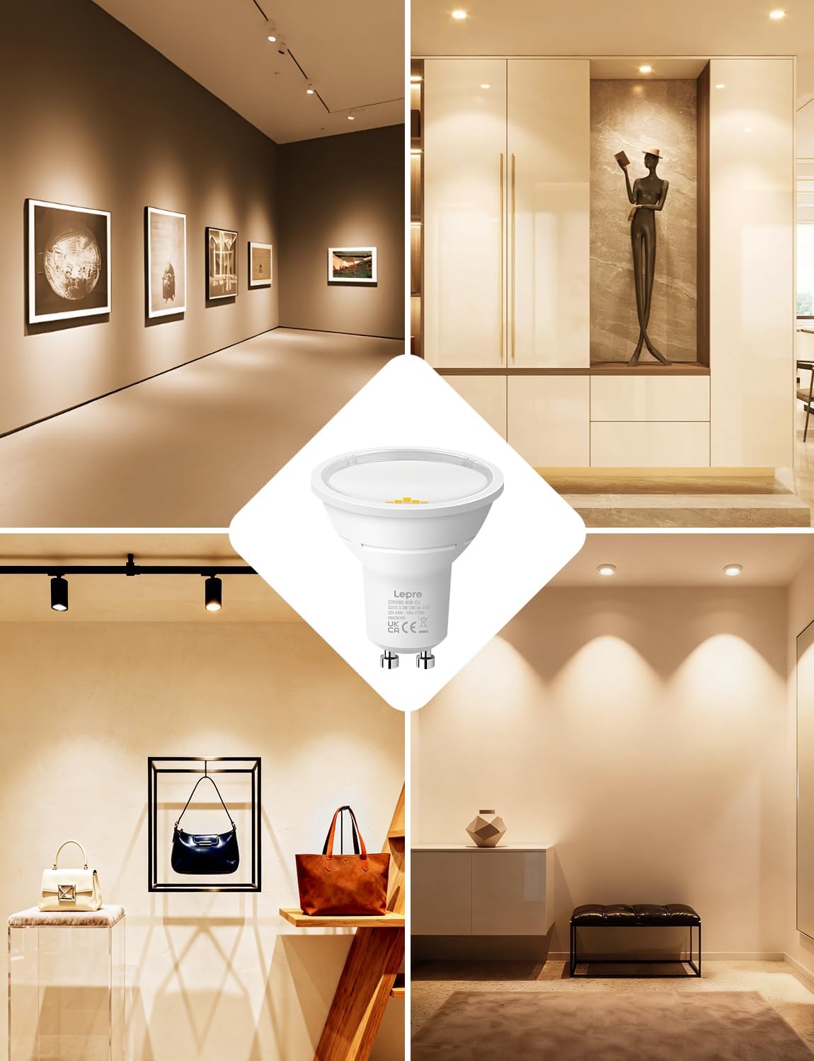Lepro Energieklasse A GU10 LED Warmweiss Lampe, 3.3W 2700K Warmwei? 590 lm, Nicht Dimmbar, 100¡ã Abstrahlwinkel, Energiesparendes GU 10 LED Leuchtmittel f¨¹r Flur, Wohnzimmer, Schlafzimmer, 5 St¨¹ck