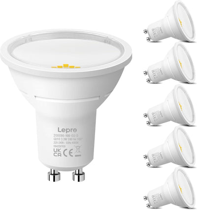 Lepro Energieklasse A GU10 LED Neutralwei? Lampe, 3.3W 4000K 590lm, Nicht Dimmbar Leuchtmittel, Energiesparendes GU 10 LED Spot, 100¡ã Abstrahlwinkel f¨¹r K¨¹che, Badezimmer, Arbeitsfl?che, 5 St¨¹ck