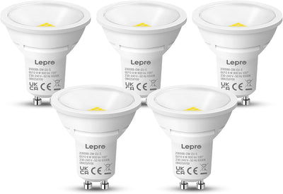 Lepro GU10 LED Kaltwei? 8W Lampe, 800 lm, 6500K Tageslichtwei?, 100¡ã Abstrahlwinkel, Nicht dimmbar, Energiesparendes GU10 LED Leuchtmittel f¨¹r B¨¹ro, Keller, Garage, Flur, Arbeitszimmer, 5 St¨¹ck
