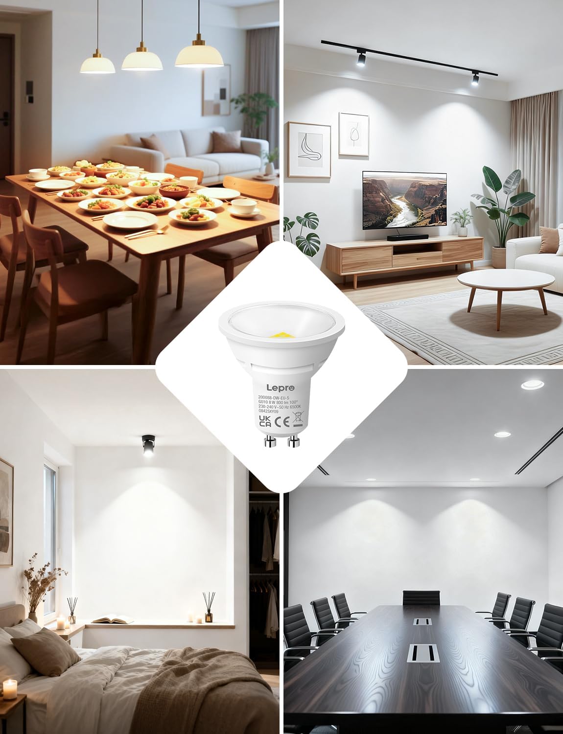 Lepro GU10 LED Kaltwei? 8W Lampe, 800 lm, 6500K Tageslichtwei?, 100¡ã Abstrahlwinkel, Nicht dimmbar, Energiesparendes GU10 LED Leuchtmittel f¨¹r B¨¹ro, Keller, Garage, Flur, Arbeitszimmer, 5 St¨¹ck
