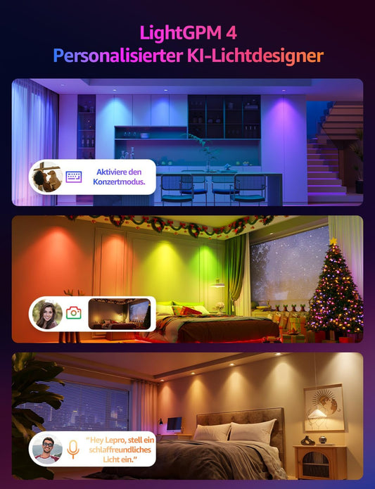 Lepro BG1 Smarte AI GU10 LED Lampe - RGBCW Farbwechsel & Dimmbar, Musik-Sync, Sprachsteuerung WLAN Alexa Gl¨¹hbirne, Kompatibel mit Alexa & Google Assistant, 4er Pack