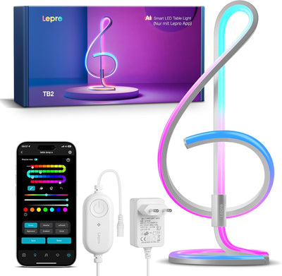 Lepro AI Smart Tischlampe TB2, Personalisierter KI-Lichtdesigner, Musik Sync/APP Sprachsteuerung Tischleuchte, Table Lampe Dimmbar, RGB+IC-Technologie, Kompatibel mit Alexa/Google, Keine Fernbedienung