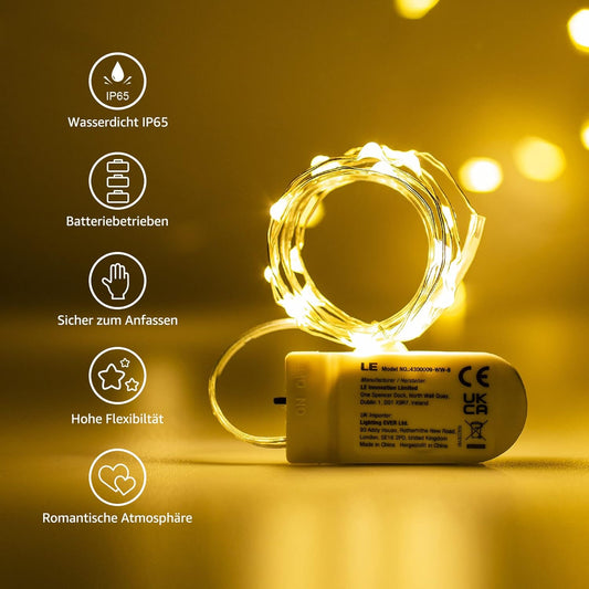LE Flaschenlicht, 20 LEDs Weinflaschen Lichterkette, 8 Stück 2M Batteriebetrieben Flaschenlichterkette mit Kork, Kupferdraht Lichterketten für Zimmer Außen Innen Weihnachten Party Deko, Warmweiß