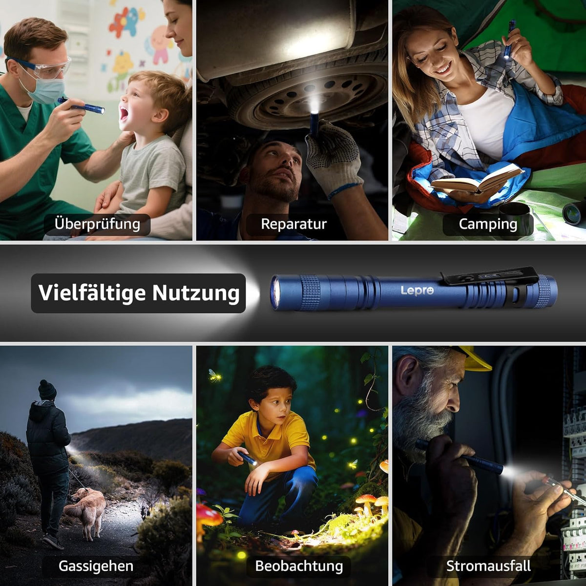 Lepro Taschenlampe, Mini LED Taschenlampe, IPX4 Wasserdicht Stiftlampe, 3 Modi Handheld Taschenlampe Klein, Stift Lampe perfekt f¨¹r Inspektion, Arbeit, Reparatur (Blau)