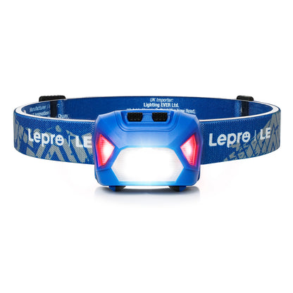 Lepro Stirnlampe, 1300 Lux LED XPG Kopflampe mit 6 Lichtmodi Scheinwerfer und Rotlicht, IPX4 spritzwassergeschütztes Gehäuse, Batteriebetrieben Stirnlampen, Ideal für Camping Joggen, Blau, 2 Stück