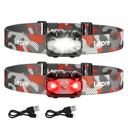 Lepro 3W Stirnlampe LED Wiederaufladbar, Doppelte Stromversorgung Kopflampe mit USB-C und 3 AAA (Nicht Enthalten), 10 Modi & Rotlicht, IPX4 Wasserdicht, Leicht Stirnlampen Ideal für Camping