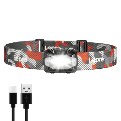 Lepro 3W Stirnlampe LED Wiederaufladbar, Doppelte Stromversorgung Kopflampe mit USB-C und 3 AAA (Nicht Enthalten), 10 Modi & Rotlicht, IPX4 Wasserdicht, Leicht Stirnlampen Ideal für Camping