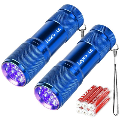 LE UV Taschenlampe, 395nm Mini UV Lampe inklusive 3 AAA Batterien, Blau | Schwarzlicht Taschenlampe mit 9 LEDs, mini UV Lampe Ultraviolettes Licht mit 395nm für Geocaching, Heimtierurindetektoren usw
