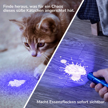 LE UV Taschenlampe, 395nm Mini UV Lampe inklusive 3 AAA Batterien, Blau | Schwarzlicht Taschenlampe mit 9 LEDs, mini UV Lampe Ultraviolettes Licht mit 395nm für Geocaching, Heimtierurindetektoren usw