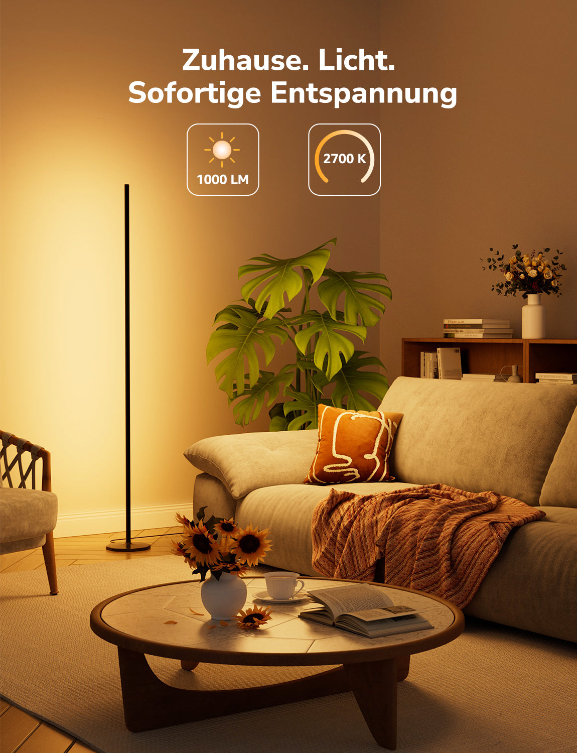 Lepro AI Smart Stehlampe Wohnzimmer OE1, Stehlampe Dimmbar, Sprachsteuerung/Musik Sync/DIY, Personalisierter KI-Lichtdesigner, Kompatibel mit Alexa/Google, 16 Millionen Farben