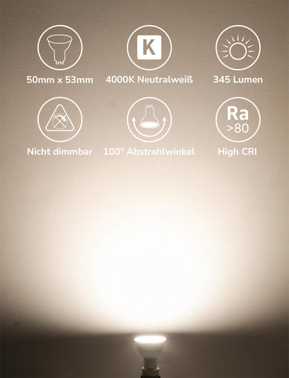 Lepro GU10 LED Neutralweiss Lampen, 4.5W 345lm, Nicht Dimmbar, 5 Stück [Energieklasse F]