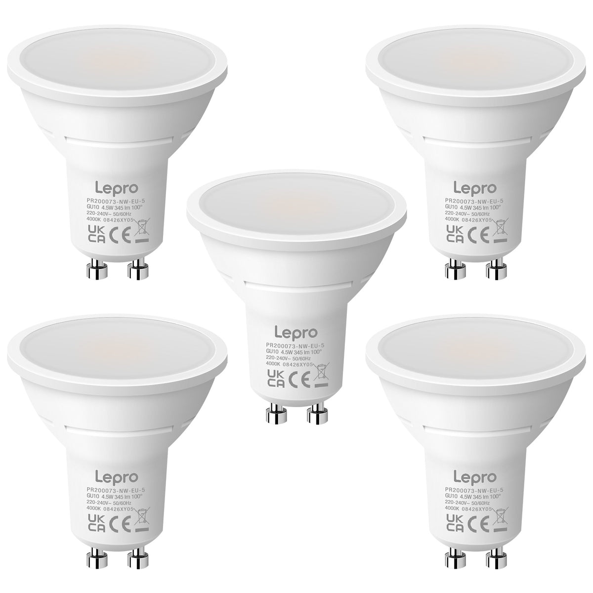 Lepro GU10 LED Neutralweiss Lampen, 4.5W 345lm, Nicht Dimmbar, 5 Stück [Energieklasse F]
