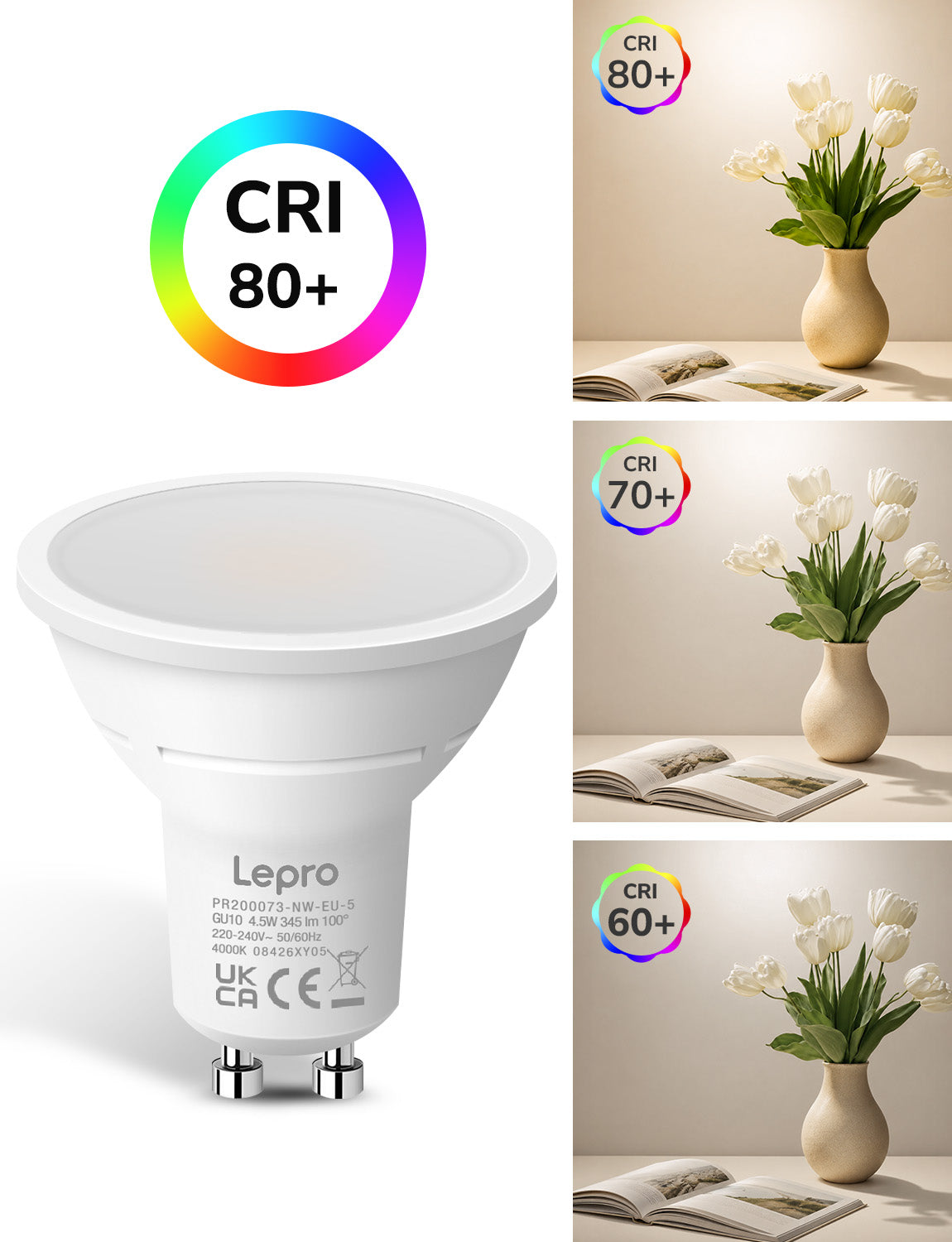 Lepro GU10 LED Neutralweiss Lampen, 4.5W 345lm, Nicht Dimmbar, 5 Stück [Energieklasse F]