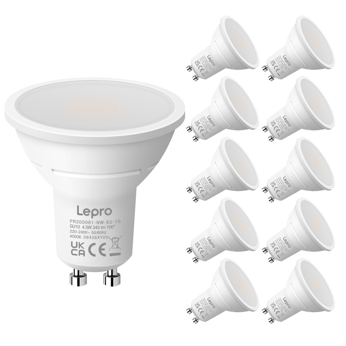 Lepro GU10 LED Neutralweiss Lampen, 4.5W 345lm Nicht Dimmbar, 10 Stück [Energieklasse F]