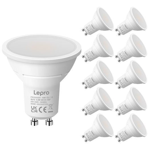 Lepro GU10 LED Neutralweiss Lampen, 4.5W 345lm Nicht Dimmbar, 10 Stück [Energieklasse F]