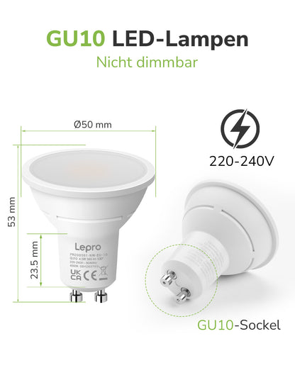 Lepro GU10 LED Neutralweiss Lampen, 4.5W 345lm Nicht Dimmbar, 10 Stück [Energieklasse F]