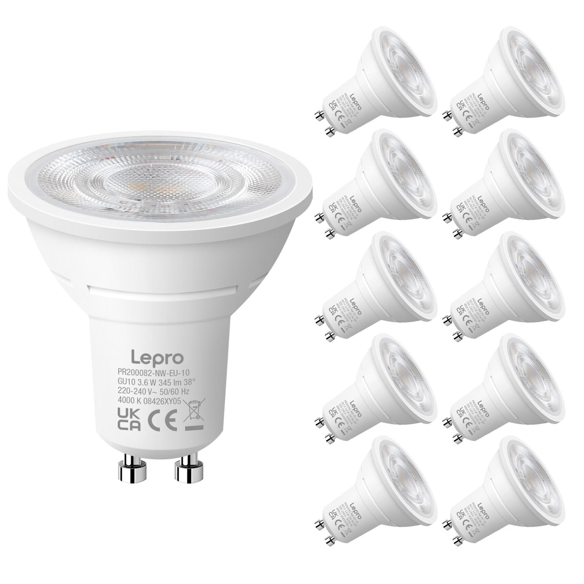 Lepro GU10 LED Neutralweiss Lampen, 3.6W 345lm Nicht Dimmbar, 10 Stück [Energieklasse E]