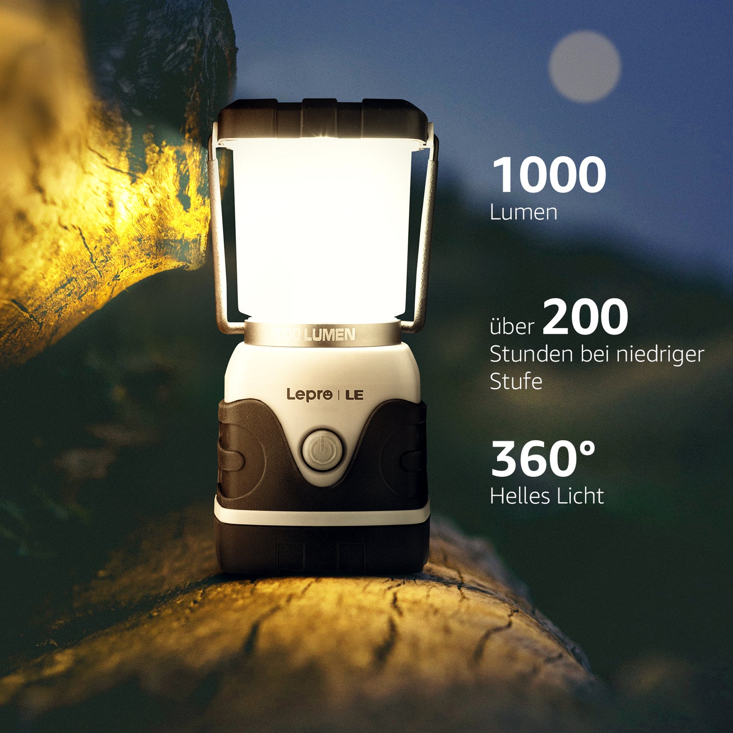 LE LED Campinglampe, Ultra Hell 1000 Lumen, 4 LeuchtmodiI Dimmbar Suchscheinwerfer, Batteriebetrieben Notfallleuchte für Stromausfällen, Wandern, Notfall, Ausfälle und so weiter, White