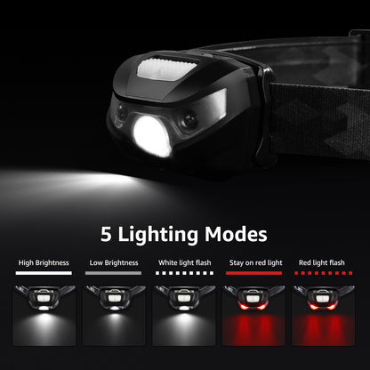 LE Stirnlampe Wiederaufladbar, 1300 Lux Superhell Kopflampe mit Rotlicht, 5 Lichtmodi, IPX4 wasserdichte Mini LED Stirnlampe Stirnleuchte, 2er USB Headlamps für Angeln Campen Joggen