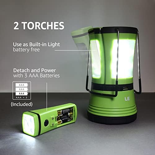 LE LED Campinglampe mit 2 abnehmbaren Taschenlampen, Batteriebetrieben & Akku Notfallleuchte, 600 Lumen Zeltlampe, Outdoor Suchscheinwerfer für Notfälle, Wandern, Angeln, Stromausfälle usw.