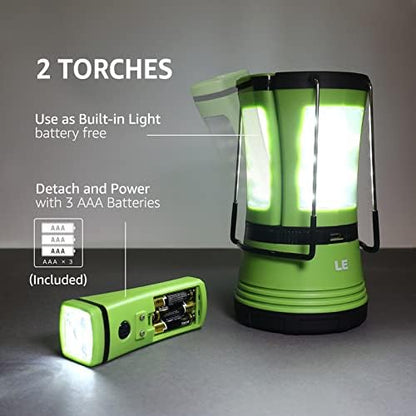 LE LED Campinglampe mit 2 abnehmbaren Taschenlampen, Batteriebetrieben & Akku Notfallleuchte, 600 Lumen Zeltlampe, Outdoor Suchscheinwerfer für Notfälle, Wandern, Angeln, Stromausfälle usw.