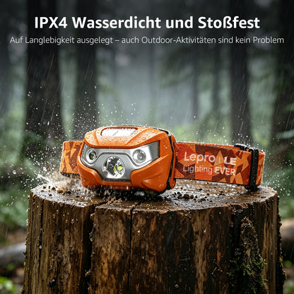 Lepro Stirnlampe LED Wiederaufladbar, USB C Kopflampe mit 5 Modi & Rotlicht [Energieklasse C]