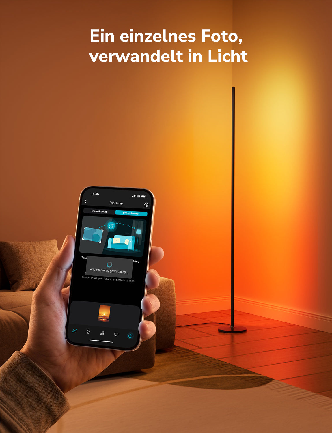 Lepro AI Smart Stehlampe Wohnzimmer OE1, Stehlampe Dimmbar, Sprachsteuerung/Musik Sync/DIY, Personalisierter KI-Lichtdesigner, Kompatibel mit Alexa/Google, 16 Millionen Farben