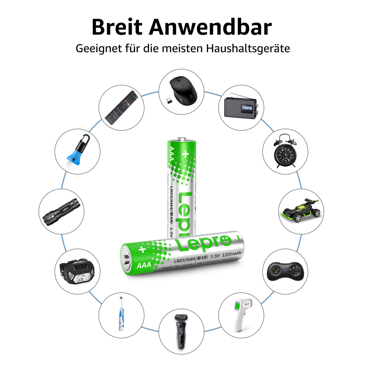 Lepro AAA Batterien, 12 Stück, Alkaline Batterie AAA mit 1.5V - Langlebig, Leistungsstark & Auslaufsicher, Ideal für Fernbedienungen, Spielzeug, Uhren, Taschenlampe UVM