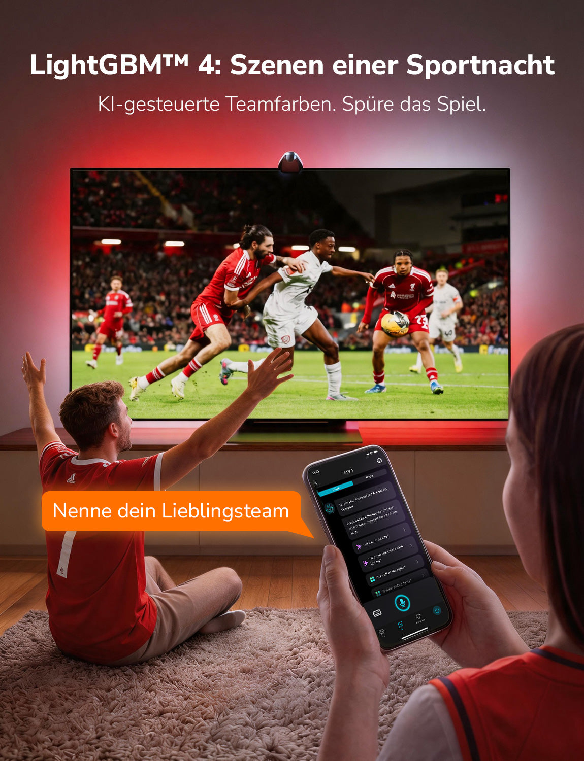 Lepro STV1 AI Smart TV Hintergrundbeleuchtung mit Kamera,LED Streifen für TVs, Geringe Latenz/Musiksynchronisation/Sprach und App-Steuerung RGBIC led Strip mit Ultraweitwinkelobjektiv