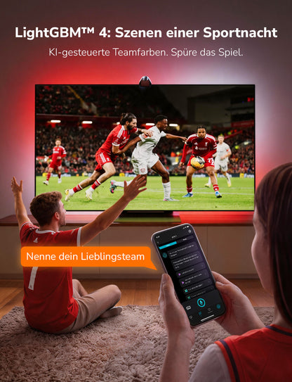 Lepro STV1 AI Smart TV Hintergrundbeleuchtung mit Kamera,LED Streifen für TVs, Geringe Latenz/Musiksynchronisation/Sprach und App-Steuerung RGBIC led Strip mit Ultraweitwinkelobjektiv