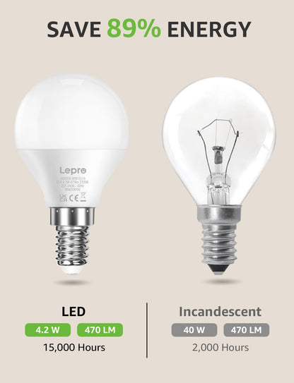 Lepro E14 LED Lampe, 3er-Pack, 4.9W 470 Lumen Glühbirne,entspricht 40W Glühlampe, 2700 Kelvin Warmweiß, P45 180° Abstrahlwinkel Energiesparlampe (Copy)