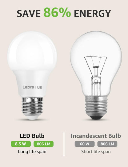 Lepro E27 LED Warmweiss Glühbirne, 8.5 Watt 806 Lumen LED Lampe E27, ersetzt 60W Halogenlampe, A60 Leuchtmittel, 2700 Kelvin Warmweiß, 160° Abstrahlwinkel Energiesparlampe, 6 Stück