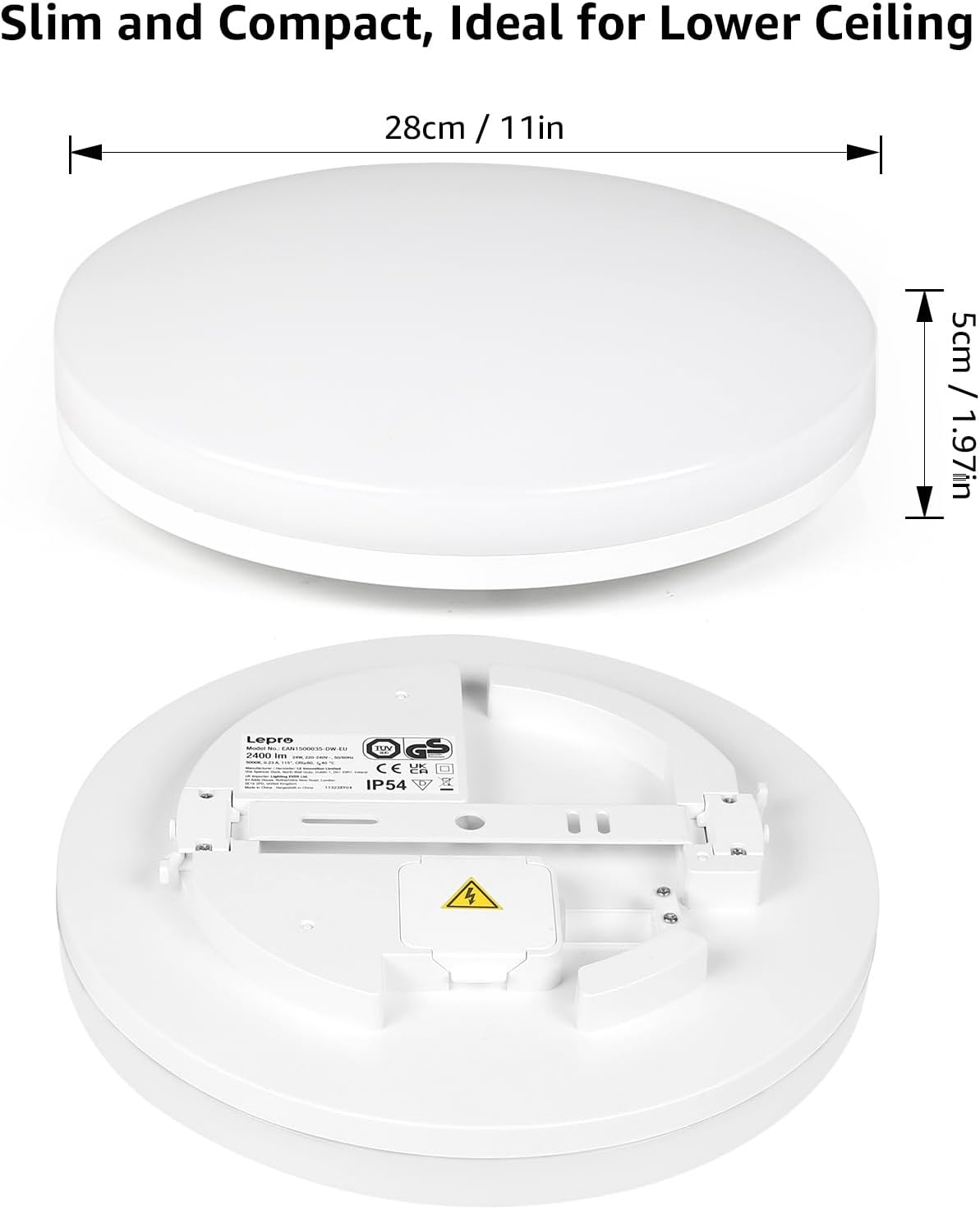 Lepro 24W Deckenlampe Ø28cm, IP54 Wasserfest Badezimmer Deckenlampe, 3000K LED Deckenleuchte 2400lm für Badezimmer Schlafzimmer Kinderzimmer Wohnzimmer Balkon Flur Küche, Warmweiß LED Lampen