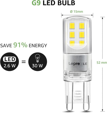 Lepro 2.6W G9 LED Lampe 320 Lumen, Kein Flackern, 6000k kaltweiß G9 LED Leuchtmittel Ersatz 30W G9 Halogenlampe, 300° Abstrahlwinkel, nicht dimmbar 5er Pack