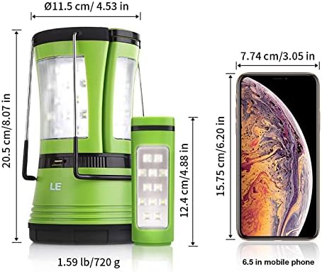 LE LED Campinglampe mit 2 abnehmbaren Taschenlampen, Batteriebetrieben & Akku Notfallleuchte, 600 Lumen Zeltlampe, Outdoor Suchscheinwerfer für Notfälle, Wandern, Angeln, Stromausfälle usw.