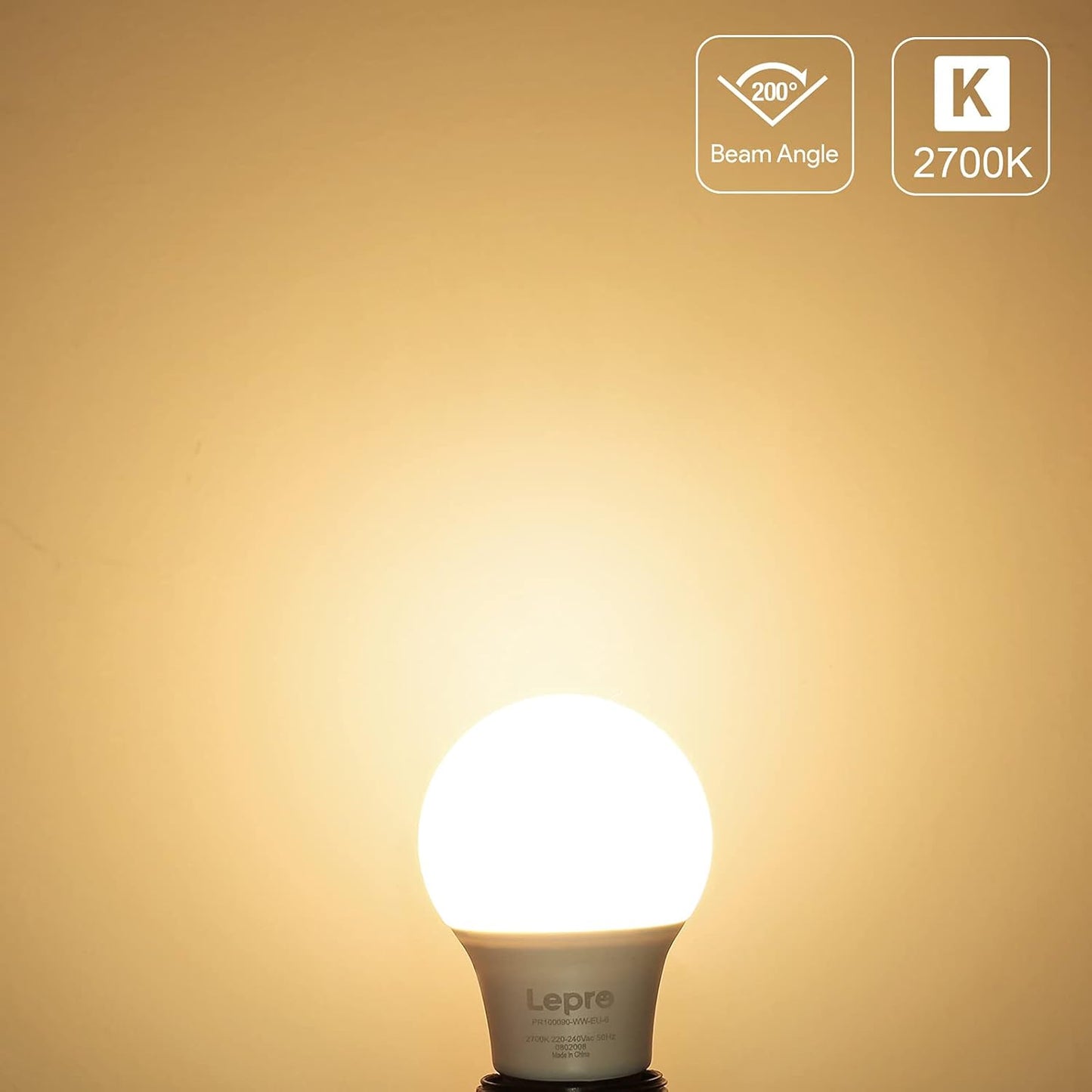 Lepro E27 LED Warmweiss Gl¨¹hbirne, 7.5 Watt ersetzt 60W Halogenlampe, 750 Lumen Birne, A60 LED Lampe, 2700 Kelvin Warmwei?, 200¡ã Abstrahlwinkel Energiesparlampe, 6 St¨¹ck