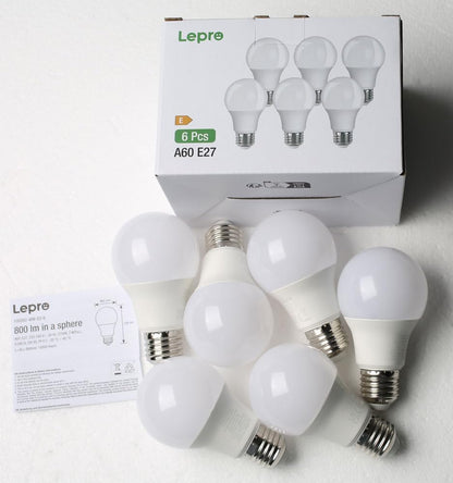 Lepro E27 LED Warmweiss Dimmbar Glühbirne, 8.5 Watt 806 Lumen Leuchtmittel, ersetzt 60W Halogenlampe, 2700K Warmweiß, A60 LED Birne Lampe, 180°Abstrahlwinkel, Energiesparlampe, 6 Stück