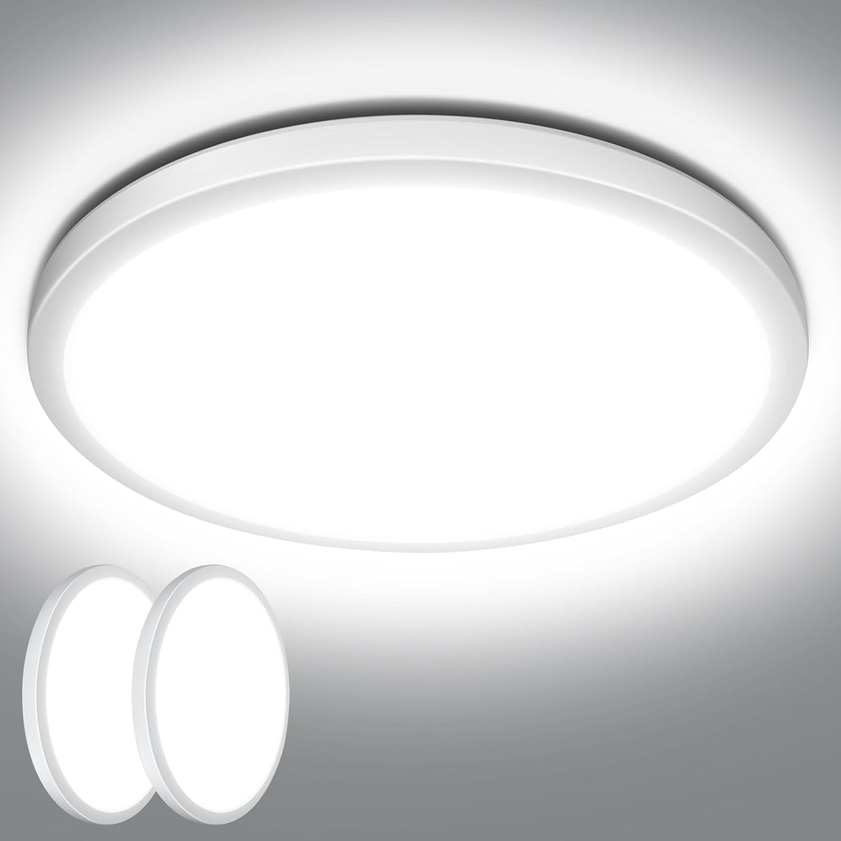 Lepro Deckenlampe 24W, IP44 Wasserfest Deckenleuchte，5000K 2400LM Badezimmer Lampe, Kaltweiß Deckenleuchte Badezimmer, ideal Badezimmerlampe Decke für Bad Schlafzimmer Wohnzimmer, Ø29.3cm, 2 Stücke
