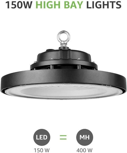 150W UFO LED Hallenstrahler, 140lm/W, IP65 & IK08, 4000K Neutralweiß, Entspricht 400W Halogen, Für Lager, Einzelhandel, Stadien, 5 Jahre Garantie