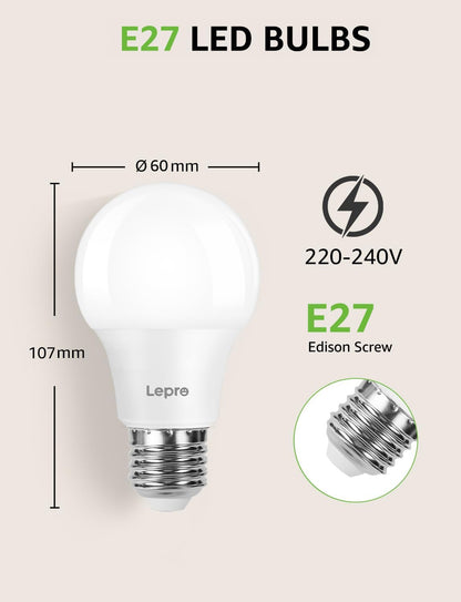 Lepro E27 LED Warmweiss Glühbirne, 8.5 Watt 806 Lumen LED Lampe E27, ersetzt 60W Halogenlampe, A60 Leuchtmittel, 2700 Kelvin Warmweiß, 160° Abstrahlwinkel Energiesparlampe, 6 Stück