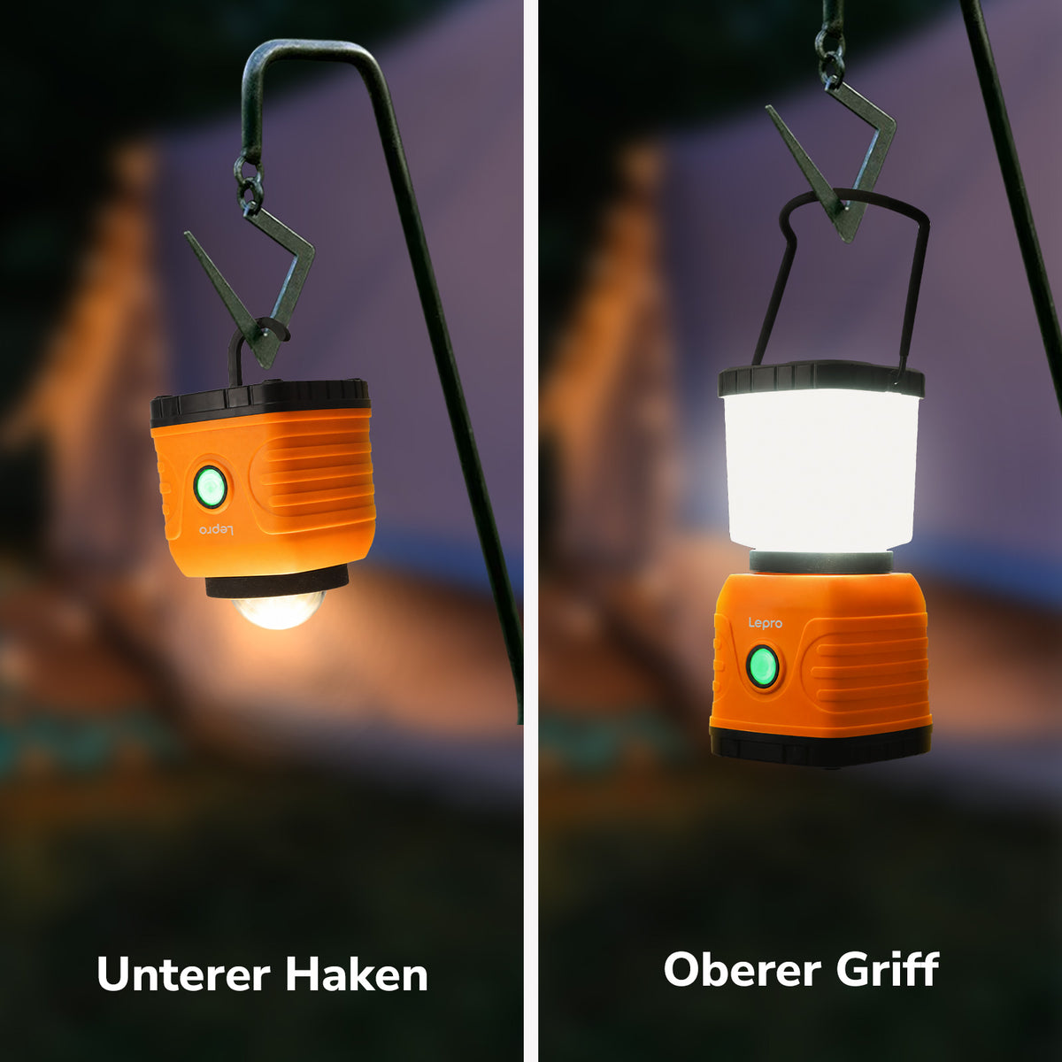 Lepro LED Camping Lampe USB wiederaufladbar, 4 Modi, 1300 Lumen, Orange | Campinglampe mit 3600 mAh Powerbank IPX4,USB-Kabel im Lieferumfang enthalten,für Hurrikan-Notfälle,Wandern,Zuhause und mehr [Energieklasse A]