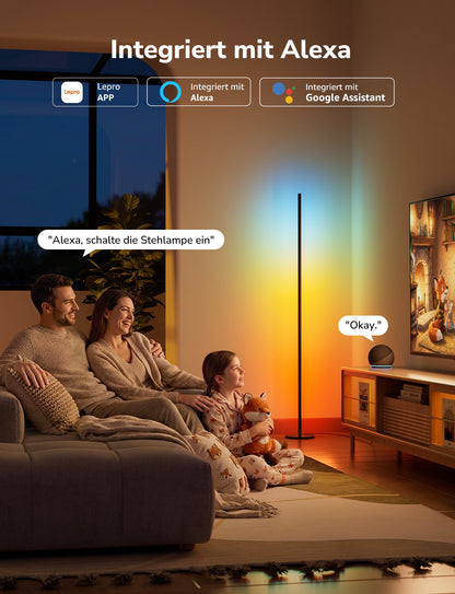 Lepro AI Smart Stehlampe Wohnzimmer OE1, Stehlampe Dimmbar, Sprachsteuerung/Musik Sync/DIY, Personalisierter KI-Lichtdesigner, Kompatibel mit Alexa/Google, 16 Millionen Farben