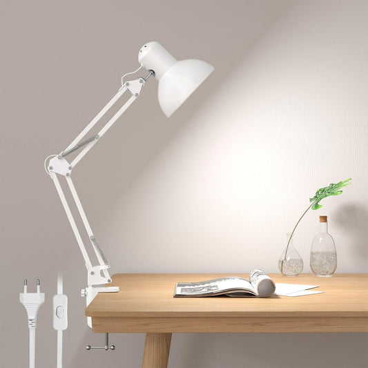 Lepro Schreibtischlampe Retro, Klemmbare Tischlampe E27, LED Büro Leselampe Nachttischlampe Verstellbare, Gelenk-Arm, schwenkbar, Tageslichtlampe Schreibtisch leuchte, HxBxT: 38 x 15 x 27cm, Weiß