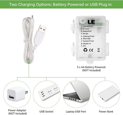 LE Lichtervorhang 3 * 3m, USB Lichterketten Vorhang 300 LEDs Warmwei?, 8 Modi Dimmbare Kupferdraht, Lichterkette Batterie f¨¹r Au?en Innen Deko Schlafzimmer, Partydekoration, Weihnachten, Hochzeit