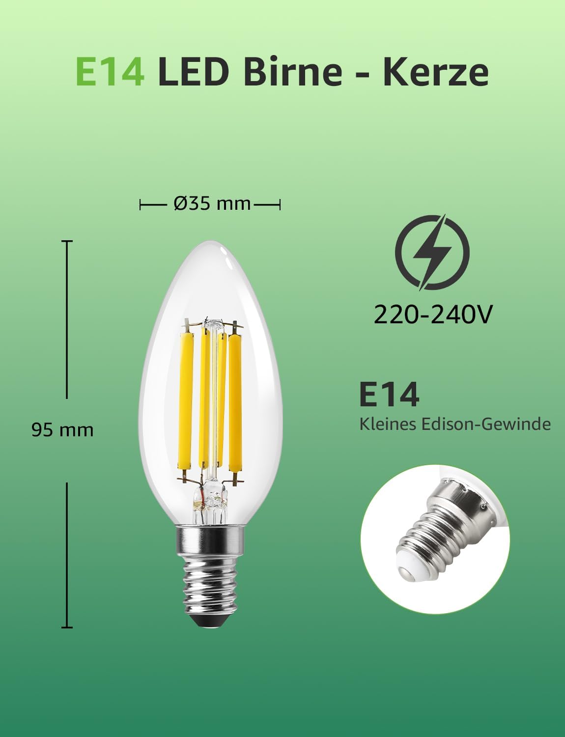 Lepro Energieklasse A E14 LED warmweiss Lampe 2.2W 470 Lumen C35 2700K Warmwei? LED Gl¨¹hbirne, entspricht 40W Gl¨¹hlampe, 300¡ã Abstrahlwinkel Nicht Dimmbar Energiesparlampe, 2er-Pack