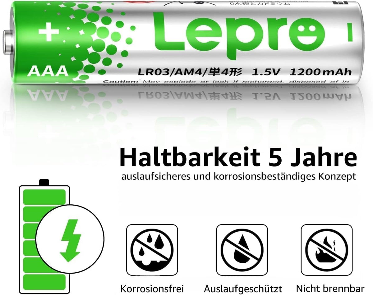 Lepro AAA Batterien, 24 Stück, Alkaline Batterie AAA mit 1.5V - Langlebig, Leistungsstark & Auslaufsicher, Ideal für Fernbedienungen, Spielzeug, Uhren, Taschenlampe UVM