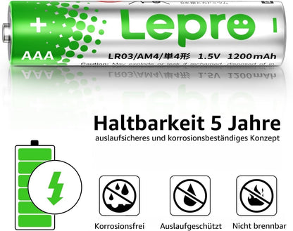 Lepro AAA Batterien, 24 Stück, Alkaline Batterie AAA mit 1.5V - Langlebig, Leistungsstark & Auslaufsicher, Ideal für Fernbedienungen, Spielzeug, Uhren, Taschenlampe UVM